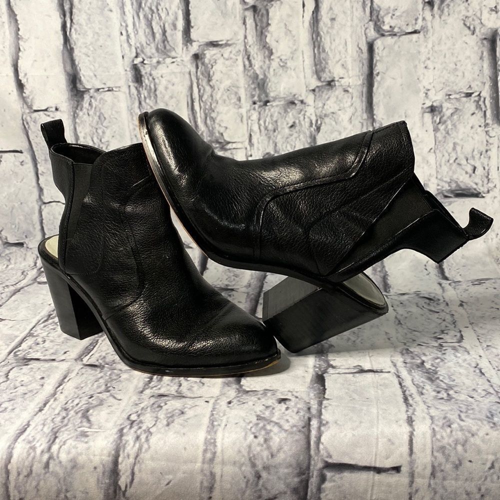 * 1. State black leather heel booties